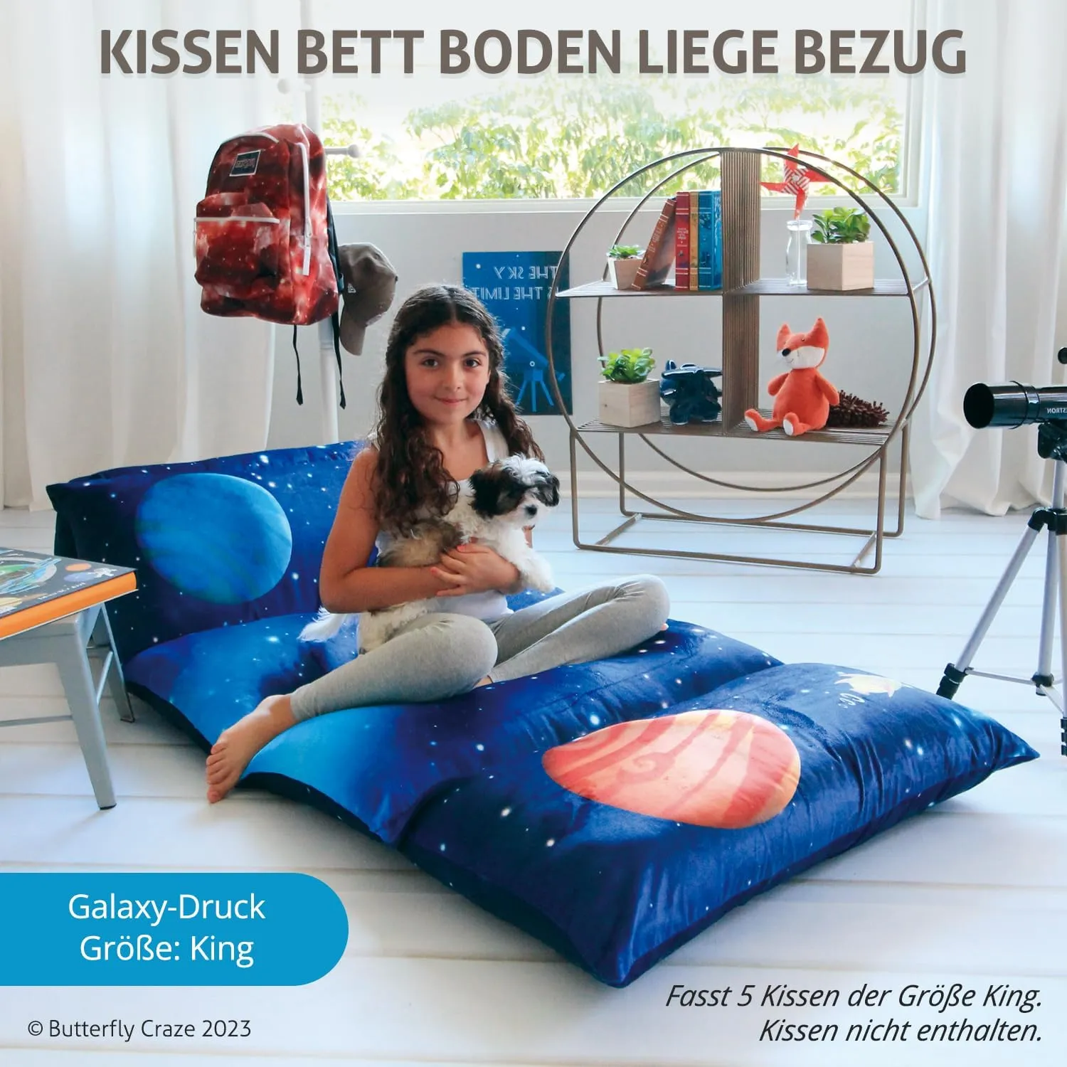Butterfly Craze Floor Pillow Case, Mattress Bed Lounger Cover, Galaxy Blue, King Size - Cozy Seating Solution for Kids & Adults, Recliner Cushion, Perfect for Reading, TV Time (Pillow Not Included)