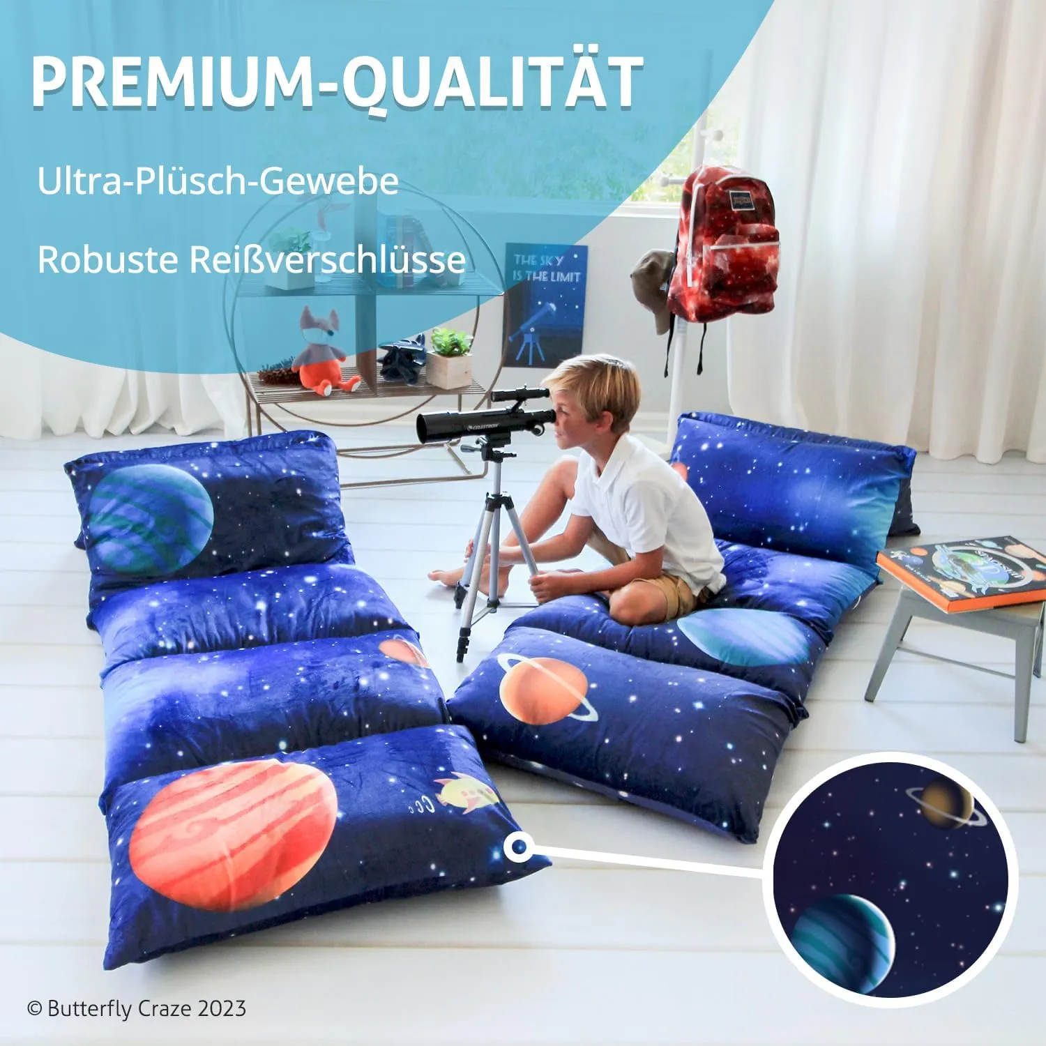 Butterfly Craze Floor Pillow Case, Mattress Bed Lounger Cover, Galaxy Blue, King Size - Cozy Seating Solution for Kids & Adults, Recliner Cushion, Perfect for Reading, TV Time (Pillow Not Included)