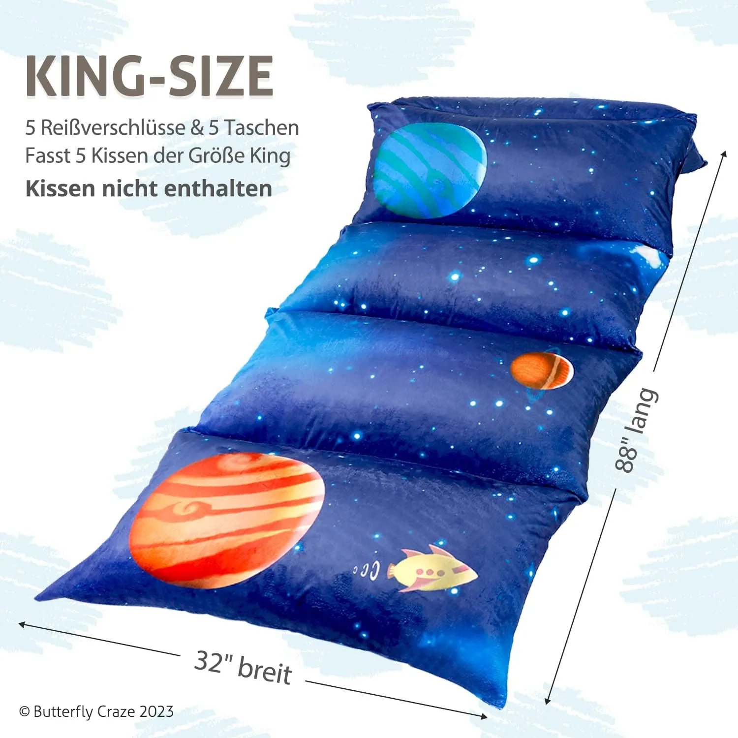 Butterfly Craze Floor Pillow Case, Mattress Bed Lounger Cover, Galaxy Blue, King Size - Cozy Seating Solution for Kids & Adults, Recliner Cushion, Perfect for Reading, TV Time (Pillow Not Included)