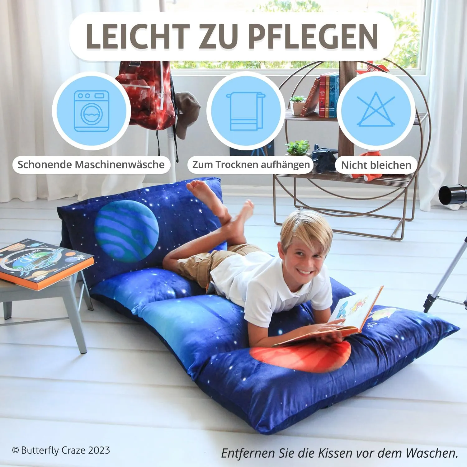 Butterfly Craze Floor Pillow Case, Mattress Bed Lounger Cover, Galaxy Blue, King Size - Cozy Seating Solution for Kids & Adults, Recliner Cushion, Perfect for Reading, TV Time (Pillow Not Included)