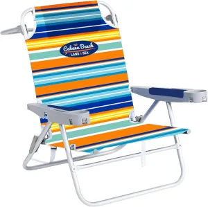 Cabana Beach Folding Beach Chair, 5 Position Portable Backpack Foldable Camping Chair with Headrest and Cup Holder Armrests