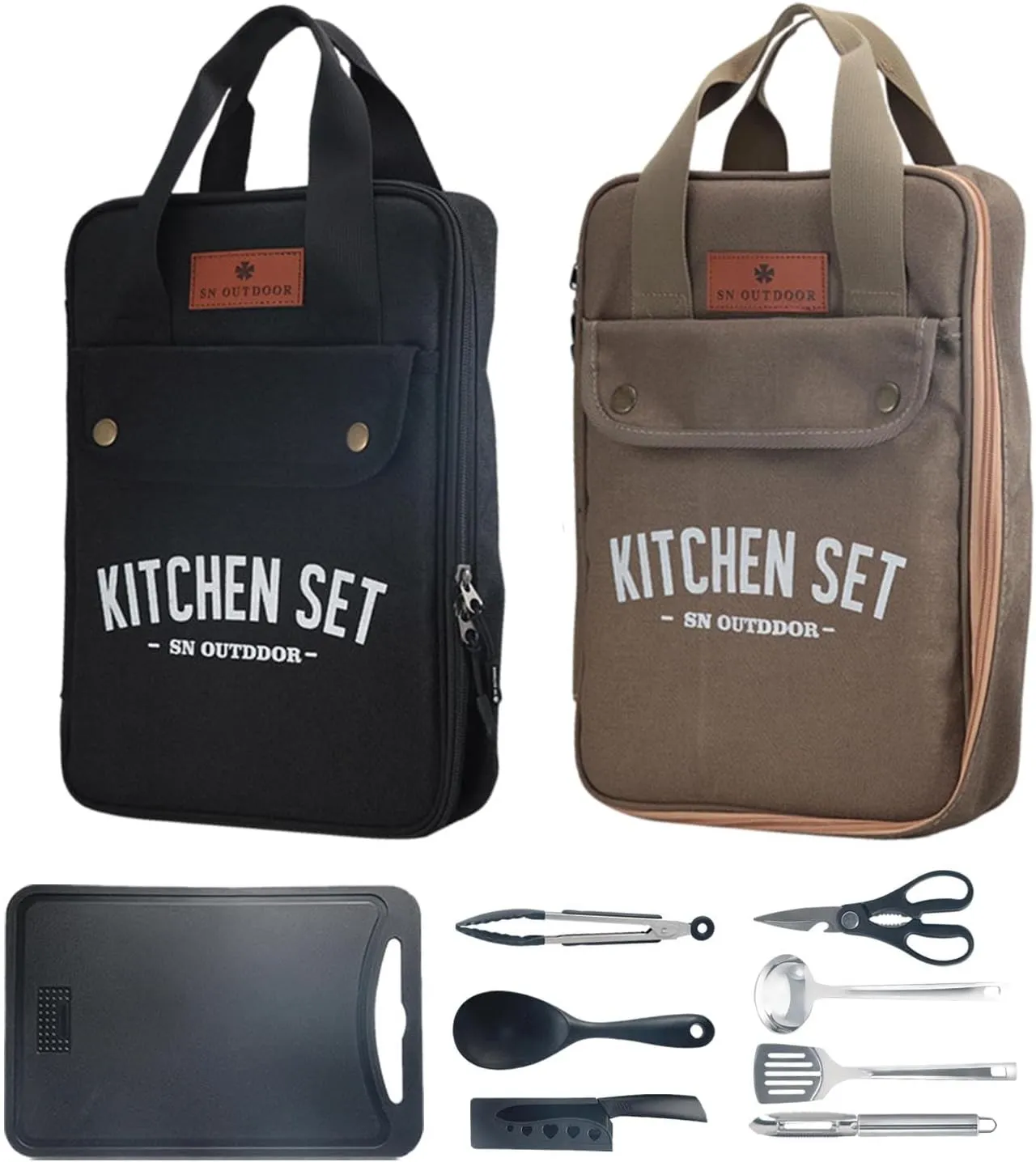 Camp Cooking Utensils Set - Camp Kitchen Set, Camping Utensils Set | Kitchenware Utensils Storage Bag with Stainless Steel Fork Spoon Board, Outdoor Cooking Camping Tool for Outdoor Cooking Grilling