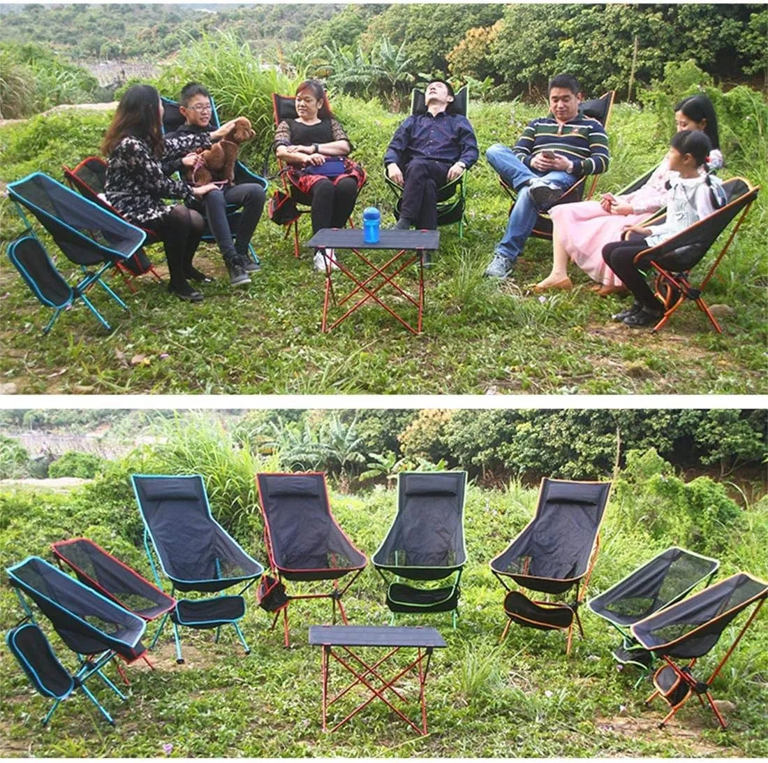 Camping Accessory Outdoor Portable Folding Camping Chair Light Fishing Beach Chair Aviation Aluminum Alloy Backrest Recliner (Color : Light Blue)