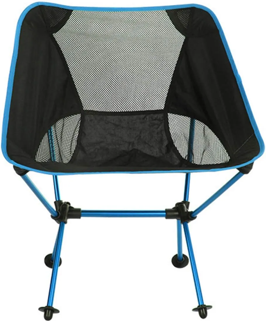 Camping Accessory Outdoor Portable Folding Camping Chair Light Fishing Beach Chair Aviation Aluminum Alloy Backrest Recliner (Color : Light Blue)