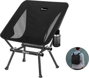 Camping Chair, Patented for Invention, Backpack, Portable Folding Chair, Lawn, Beach Chair with Side Pocket, Lightweight Hiking Chair CG002 (Black)