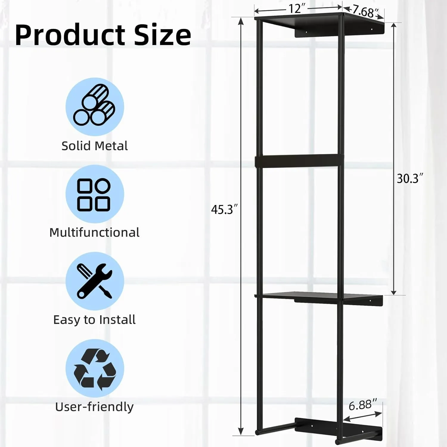 Camping Chair Wall Storage for Garage, Metal Camping Chair Storage Rack Wall Holder, Double Layer Wall Mount, Stainless Steel, Beach Chair Rack, Umbrella Holder, Organizer, Black