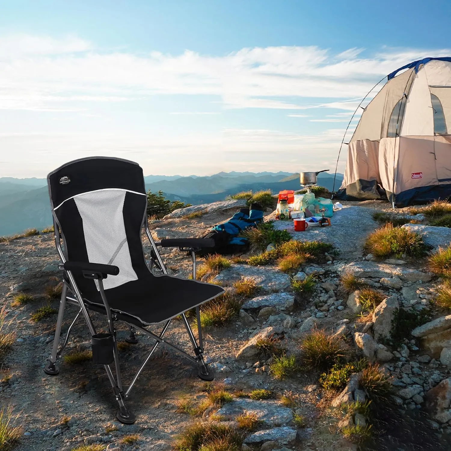 Camping Chair with Padded Hard Armrest,Cup Holder,Heavy Duty for Adults,Mesh Backrest,Portable Lawn Lightweight Outdoor Camp Chair,Support up to 400lbs