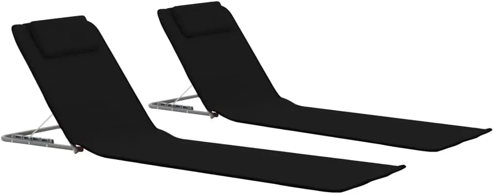 Camping Chair,Balcony Furniture,Zero Gravity Chairs,Folding Beach Mats 2 pcs Steel and Fabric BlackIdeal for Garden, Patio, Camping
