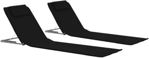 Camping Chair,Balcony Furniture,Zero Gravity Chairs,Folding Beach Mats 2 pcs Steel and Fabric BlackIdeal for Garden, Patio, Camping