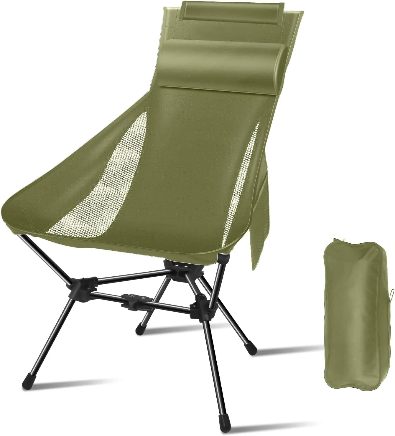 Camping Chairs, Portable Camping Chair with Headrest and Storage Bag-Green