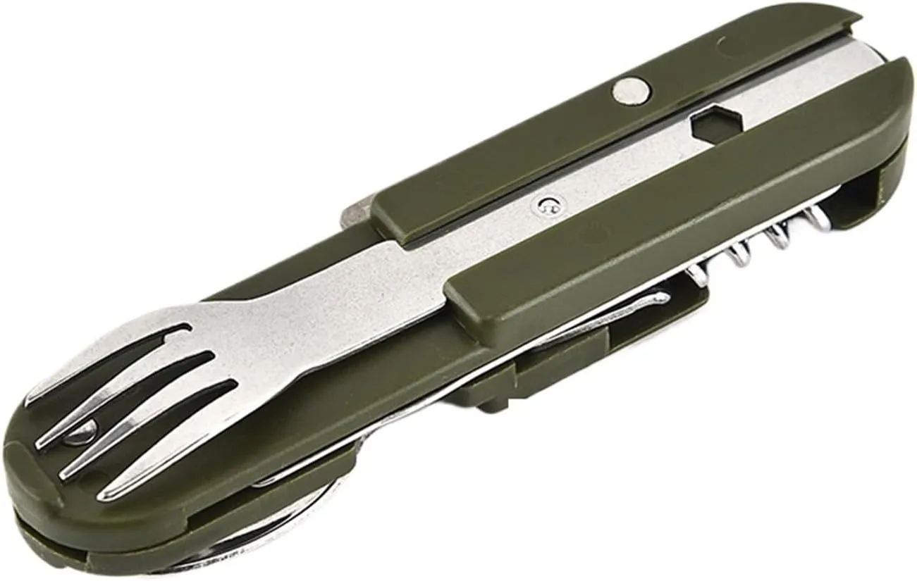 Camping folding fork spoon combination stainless steel tableware outdoor multifunctional cooking folding tableware