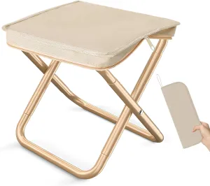Camping Stool, Portable Folding Stool, Aluminum Zipper Packed Folding Stool Suitable,for Picnic, Camping, Fishing, Outing, Traveling, Beach(Khaki)