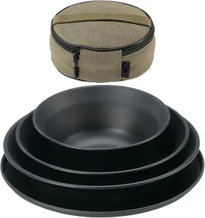 Camping Tableware Set | Stainless Steel Camping Plates, Heat Resistant Covers with Reusable Canvas Storage Bag for Picnic Backpacks for Outdoor Meals