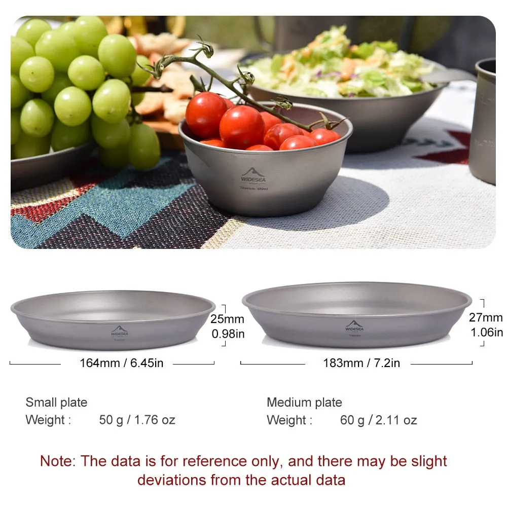 Camping Ultralight Titanium Bowl Plate Pan Tableware Set Multi Size