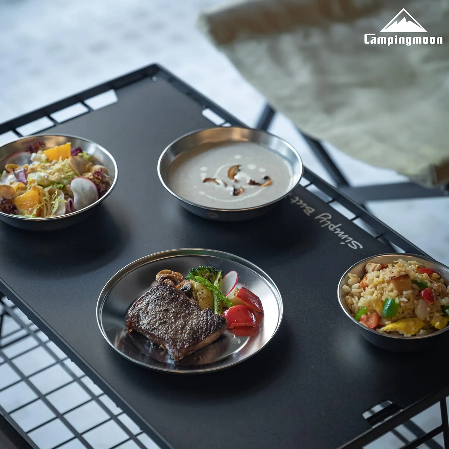 CAMPINGMOON Camping Plates Set Stainless Steel Dishwasher Safe Kitchenware S395