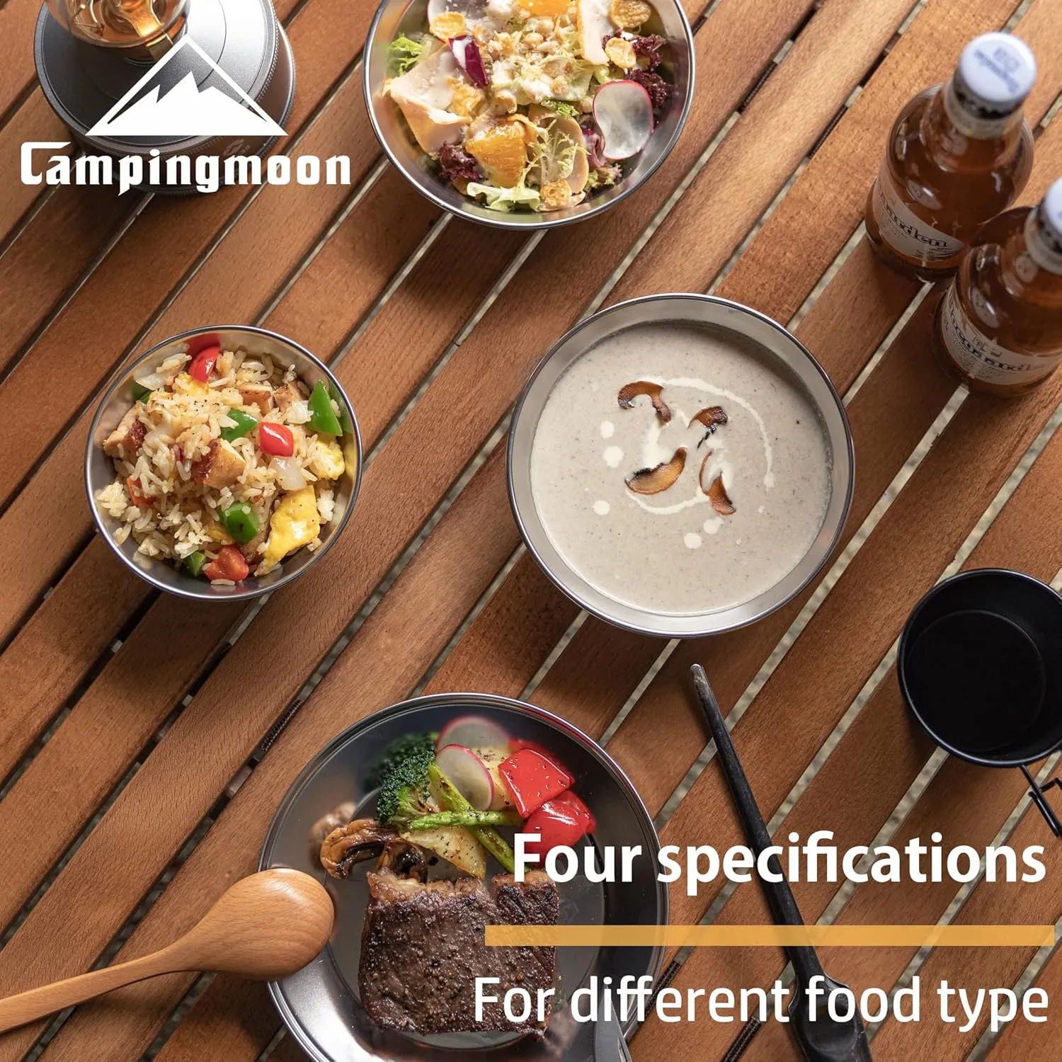 CAMPINGMOON Camping Plates Set Stainless Steel Dishwasher Safe Kitchenware S395