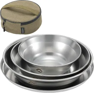 CAMPINGMOON Camping Plates Set Stainless Steel Dishwasher Safe Kitchenware S395