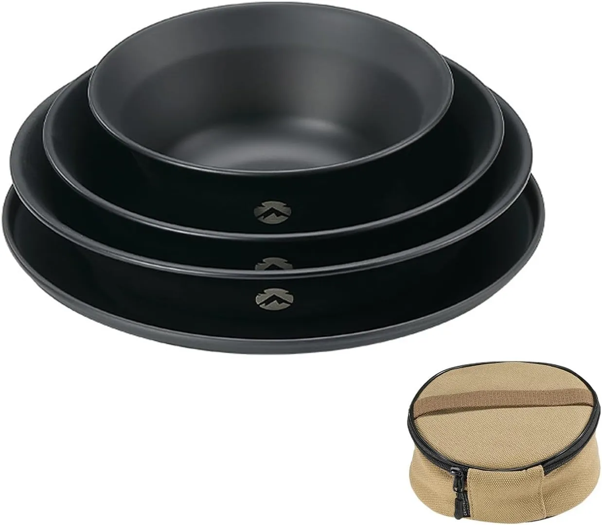 Campingmoon Camping Plates Stainless Steel Camping Dishes Bowls and Plates 4psc Set with Storage Bag Black