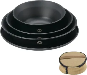Campingmoon Camping Plates Stainless Steel Camping Dishes Bowls and Plates 4psc Set with Storage Bag Black