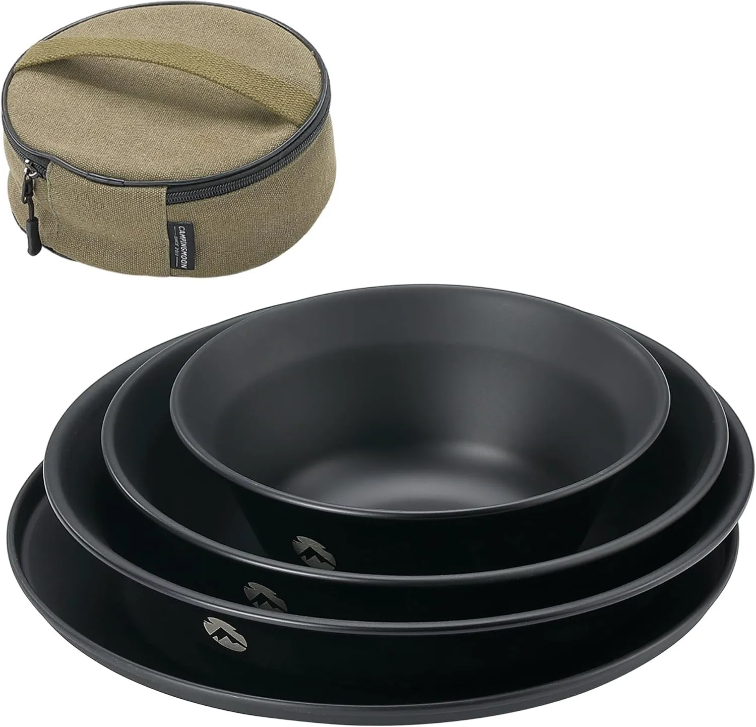 CAMPINGMOON Tableware Camping Plate Stainless Steel Tableware Set with Canvas Case Black Gear BKS395
