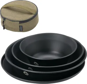 CAMPINGMOON Tableware Camping Plate Stainless Steel Tableware Set with Canvas Case Black Gear BKS395