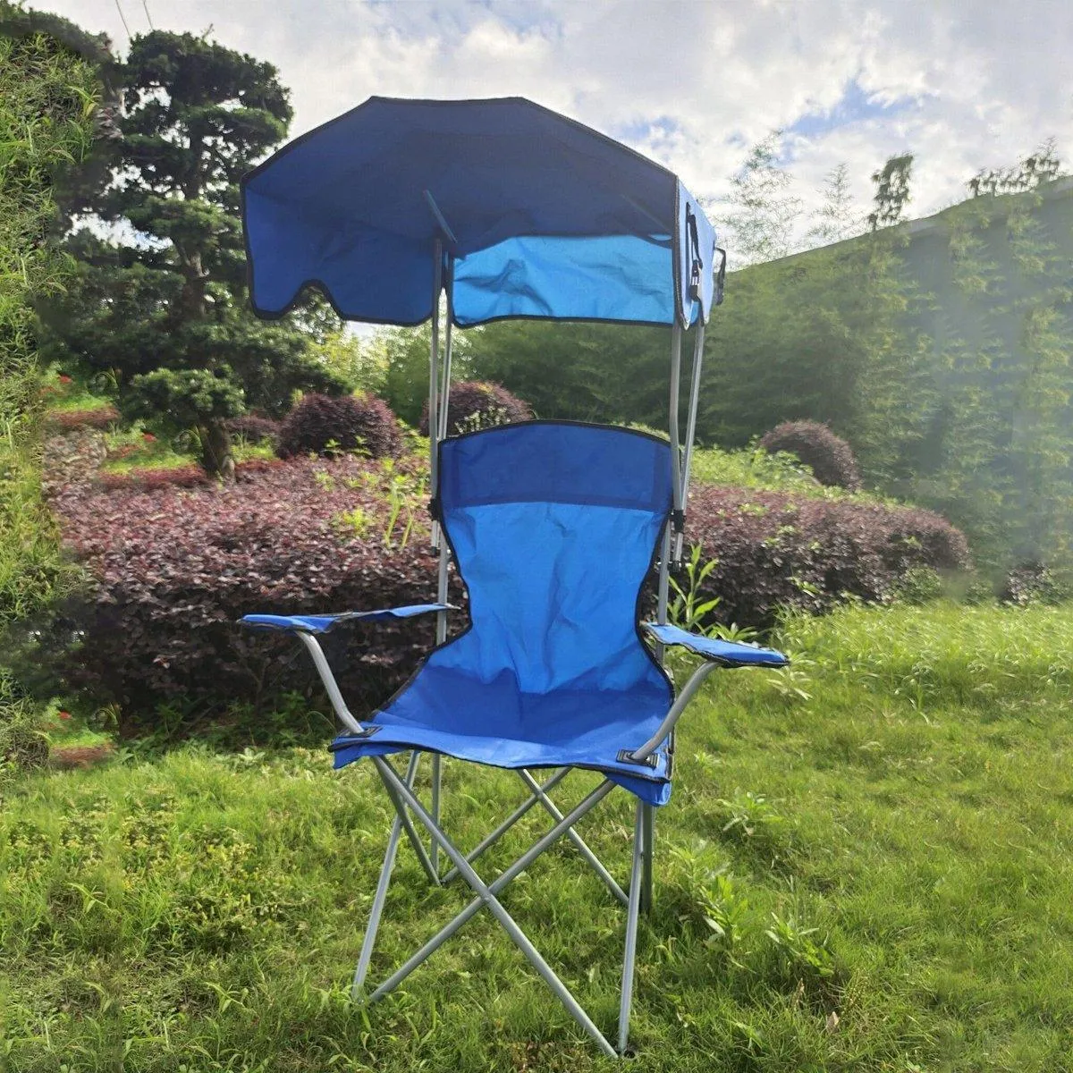 Canopy Chair Foldable W/ Sun Shade Beach Camping Folding Outdoor Fishing Blue