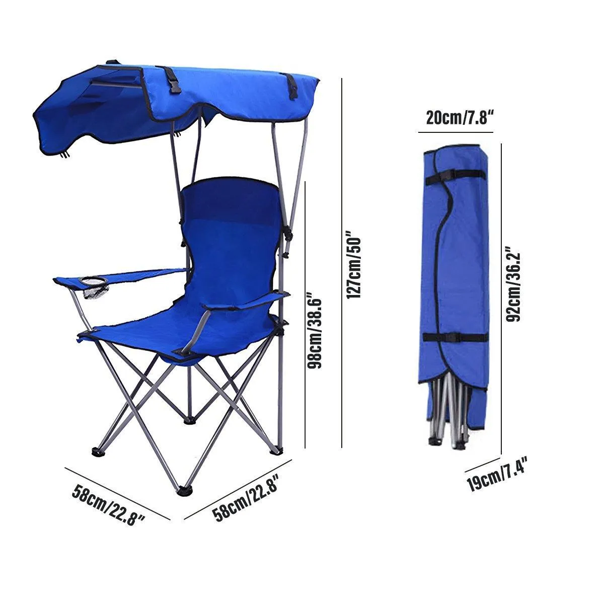 Canopy Chair Foldable W/ Sun Shade Beach Camping Folding Outdoor Fishing Blue