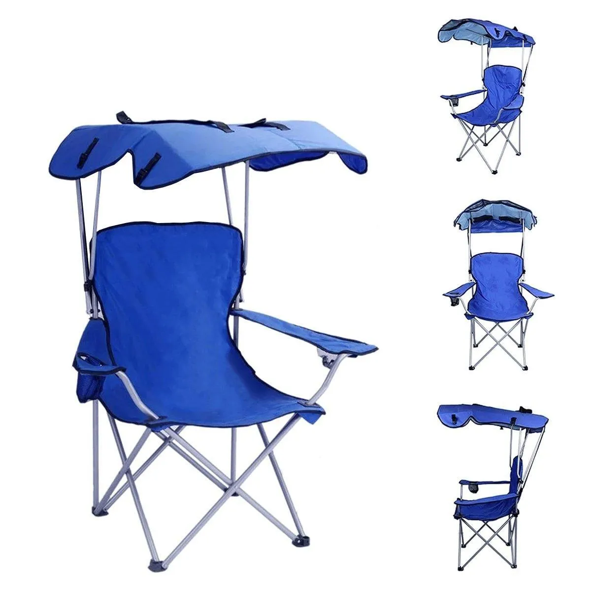 Canopy Chair Foldable W/ Sun Shade Beach Camping Folding Outdoor Fishing Blue