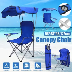 Canopy Chair Foldable W/ Sun Shade Beach Camping Folding Outdoor Fishing Blue