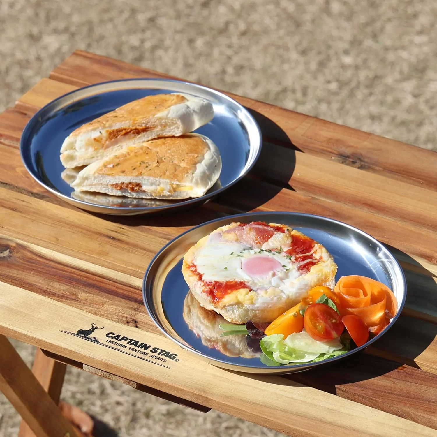 Captain Stag UZ-13316 Stainless Steel Tableware Plate, Plate, Tableware, Camping Plate, Set of 2, Silver, Made in Japan