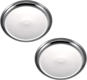 Captain Stag UZ-13316 Stainless Steel Tableware Plate, Plate, Tableware, Camping Plate, Set of 2, Silver, Made in Japan
