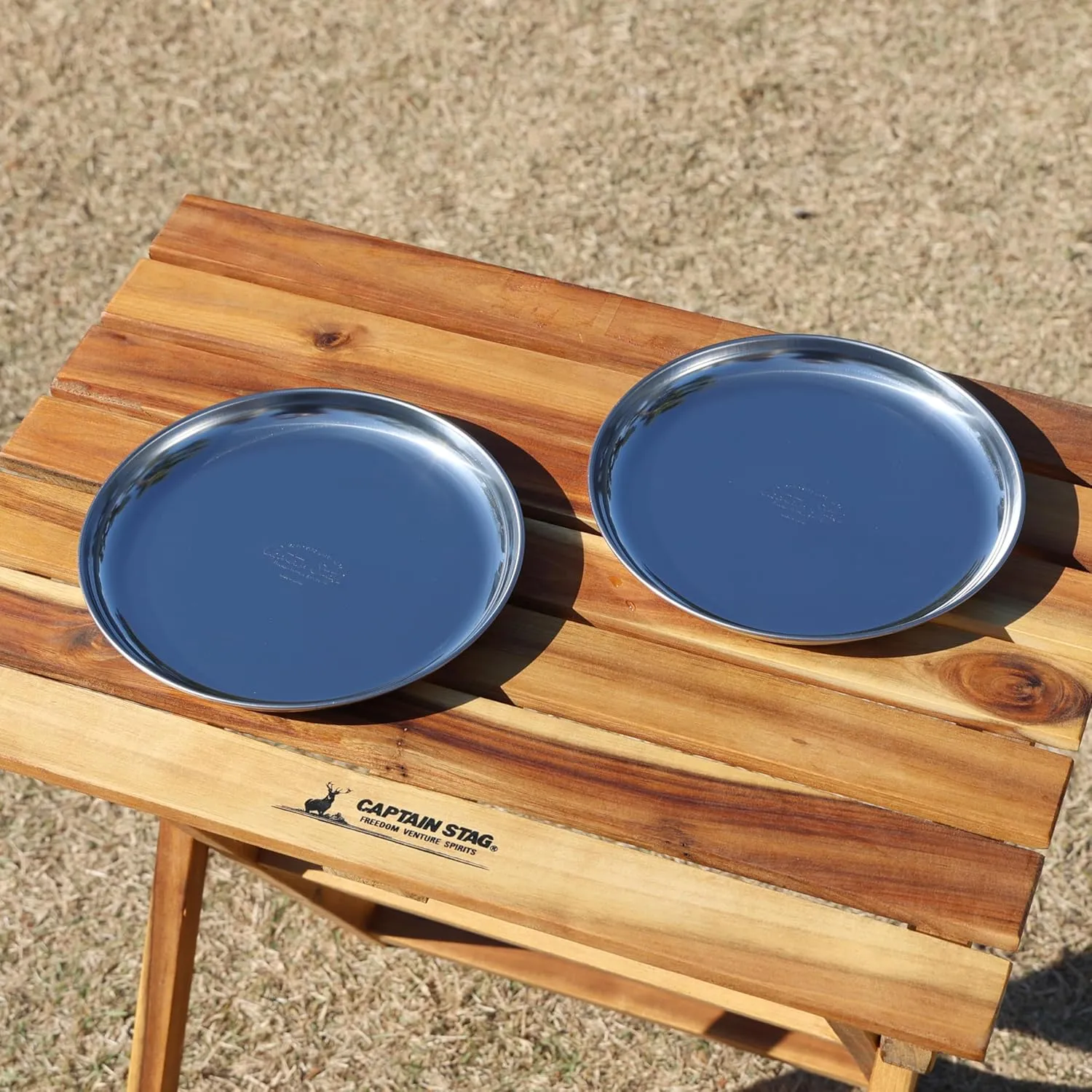 Captain Stag UZ-13316 Stainless Steel Tableware Plate, Plate, Tableware, Camping Plate, Set of 2, Silver, Made in Japan