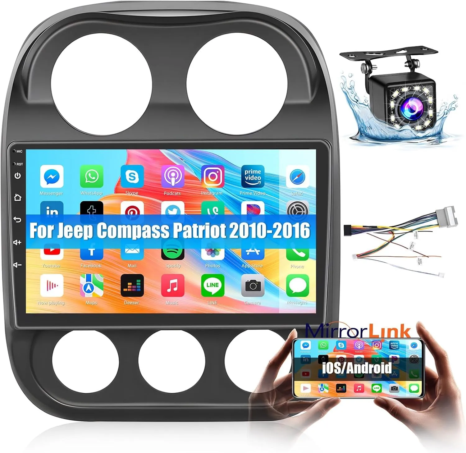 Car Radio for Jeep Compass Patriot 2010 2011 2012 2013 2014 2015 2016, Android Upgrade Touch Screen for Compass Patriot, 10.1 Inch Car Stereo with Mirror Link/GPS Navigation/WiFi/Bluetooth