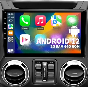Car Stereo Radio for Jeep Wrangler JK Compass Grand Cherokee Dodge Ram 1500, Android 12 OS 2GB 64GB, 10 inch IPS Touchscreen Support Wireless CarPlay Android Auto GPS Bluetooth FM SWC