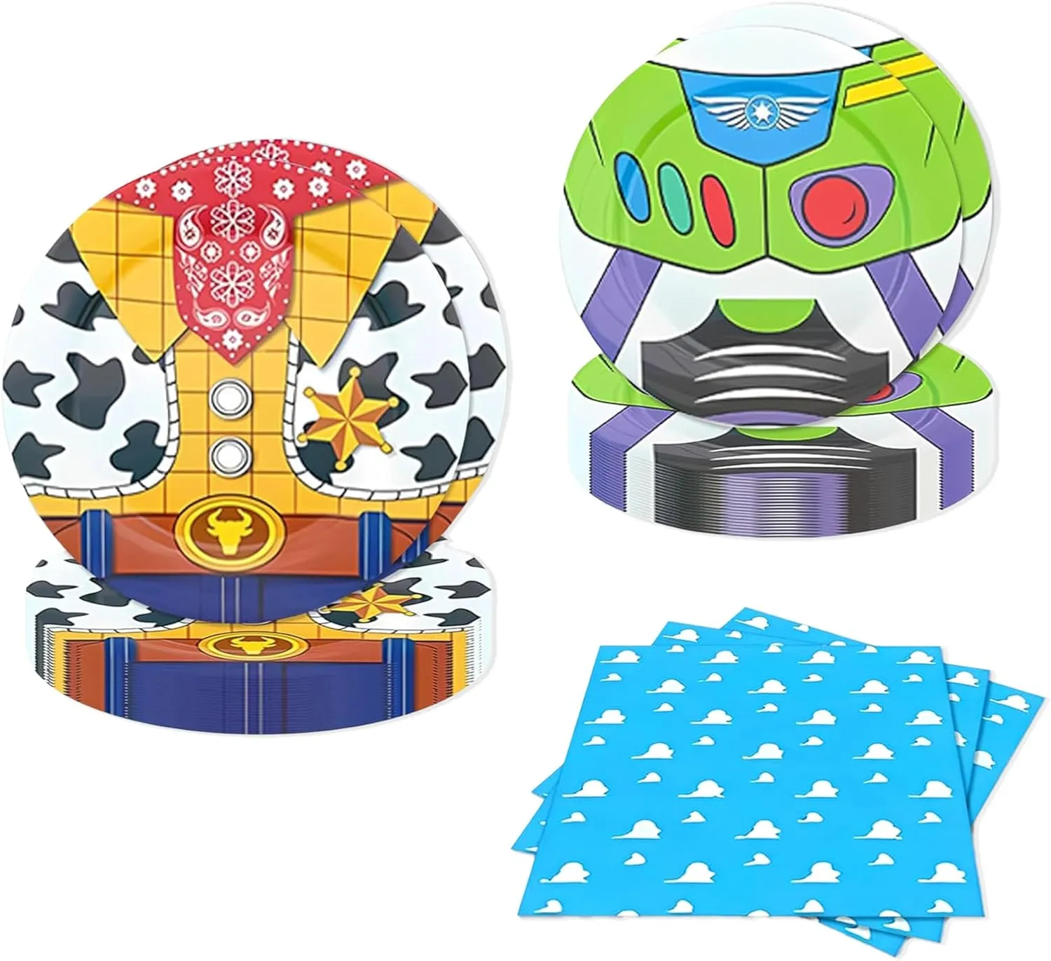 Cartoon Blue Sky White Clouds Plates Napkins Total 40Pcs Serve 10 Toy Inspired Story Kids Birthday Party Boy Baby Shower Tableware Set Clouds Sky Dinner Plates Dessert Plates Napkins Supplies