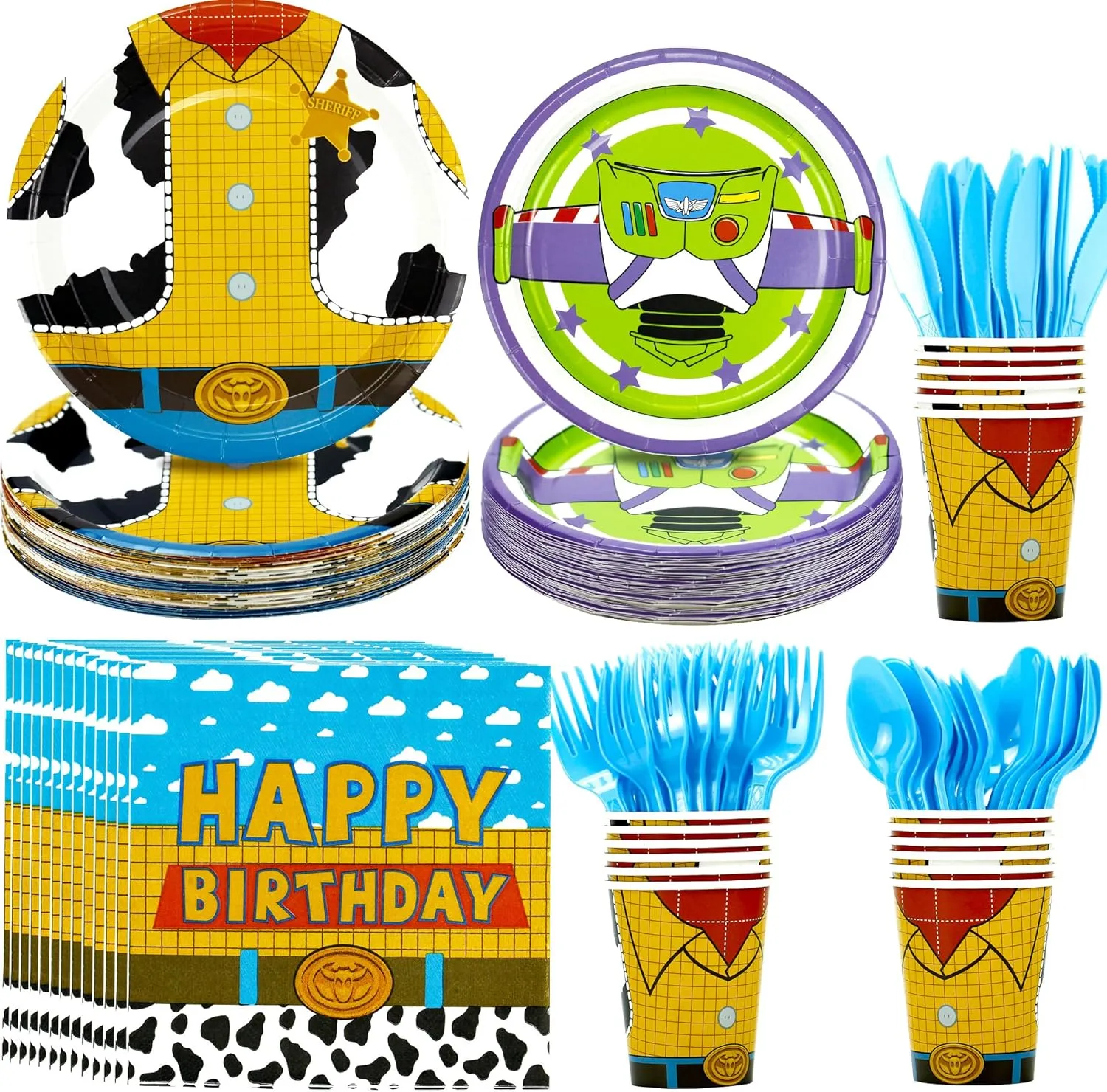 Cartoon Toy Birthday Plates And Napkins Party Supplies - Cartoon Toy Party Decorations Tableware, Paper Plate, Napkin, Cup, Cutlery, Inspired Toy Party Supplies Dinnerware | For 24 Guest