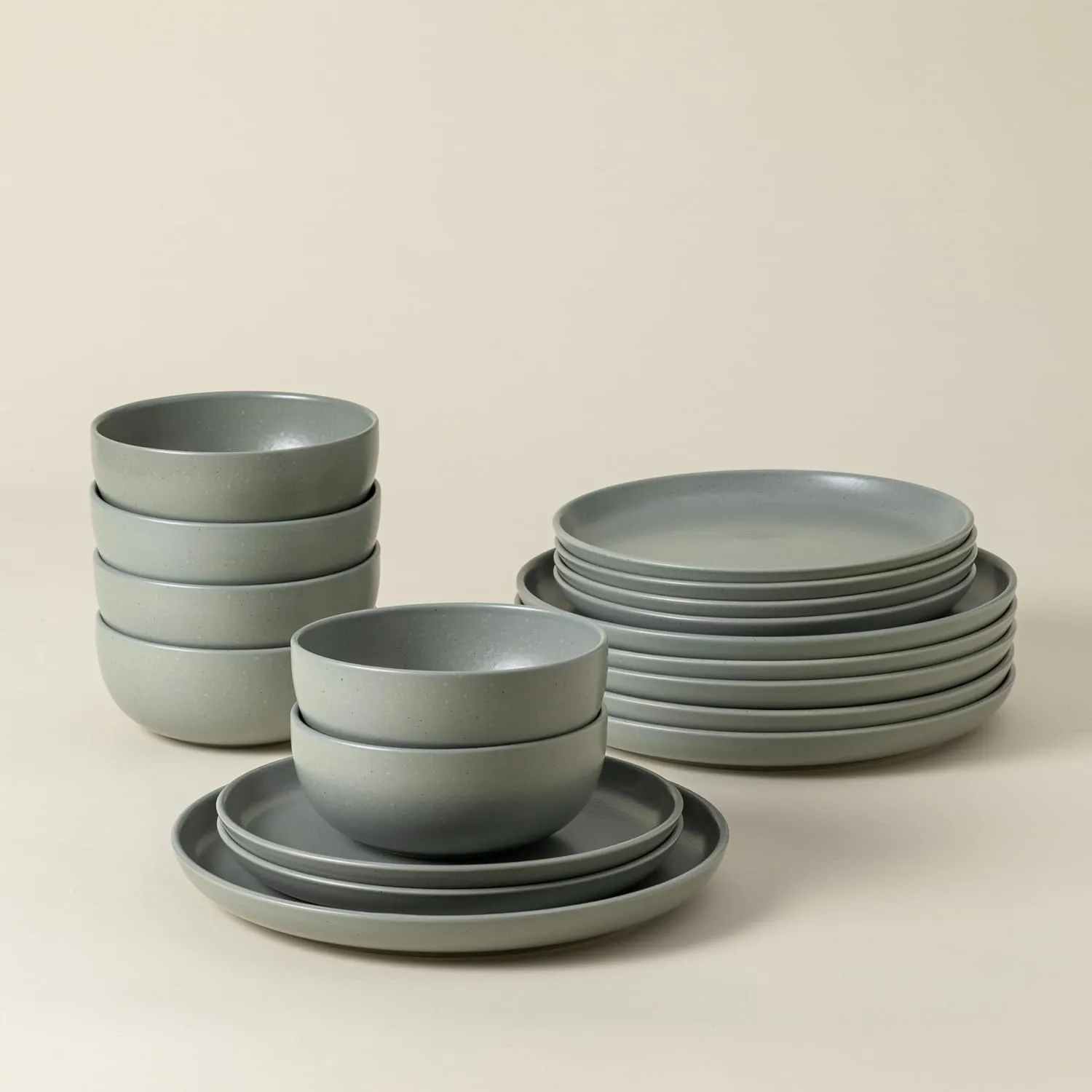 Casafina Ceramic Stoneware 18-Piece Place Setting Service for 6 with Cereal Bowls - Pacifica Collection, Artichoke Green | Microwave & Dishwasher Safe Dinnerware Set | Restaurant Quality Tableware