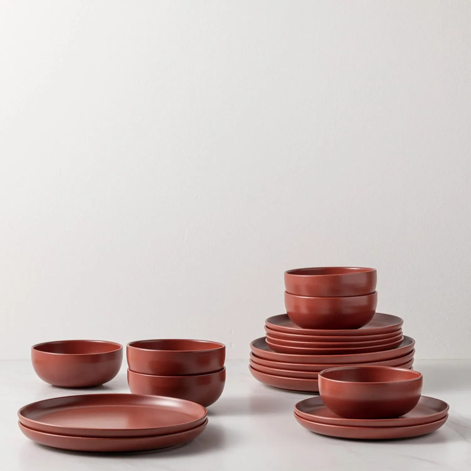 Casafina Ceramic Stoneware 18-Piece Place Setting Service for 6 with Cereal Bowls - Pacifica Collection, Cayenne | Microwave & Dishwasher Safe Dinnerware Set | Food Safe Restaurant Quality Tableware
