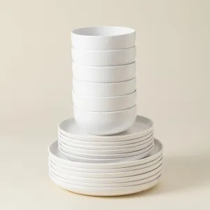 Casafina Ceramic Stoneware 18-Piece Place Setting Service for 6 with Cereal Bowls - Pacifica Collection, Salt White | Microwave & Dishwasher Safe Dinnerware Set | Restaurant Quality Tableware