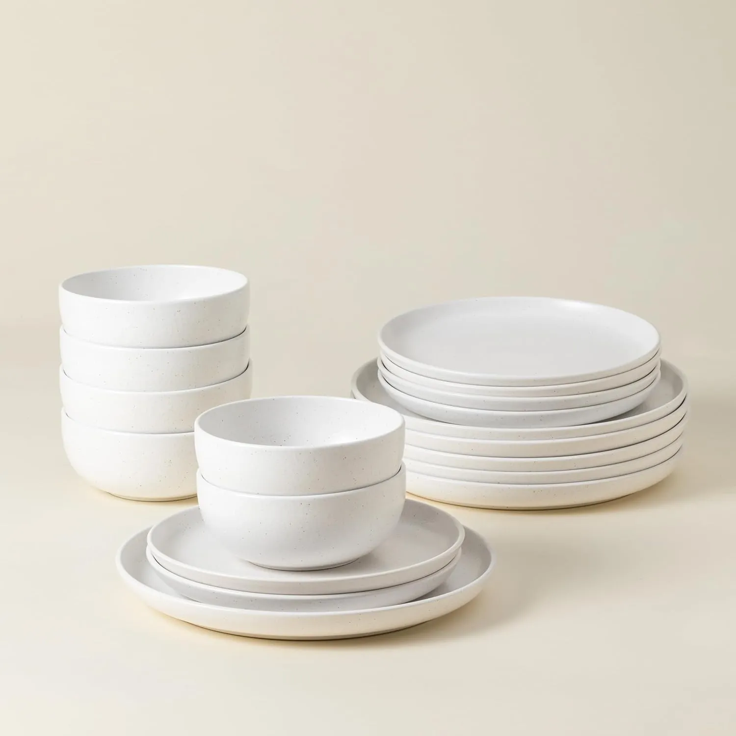 Casafina Ceramic Stoneware 18-Piece Place Setting Service for 6 with Cereal Bowls - Pacifica Collection, Salt White | Microwave & Dishwasher Safe Dinnerware Set | Restaurant Quality Tableware