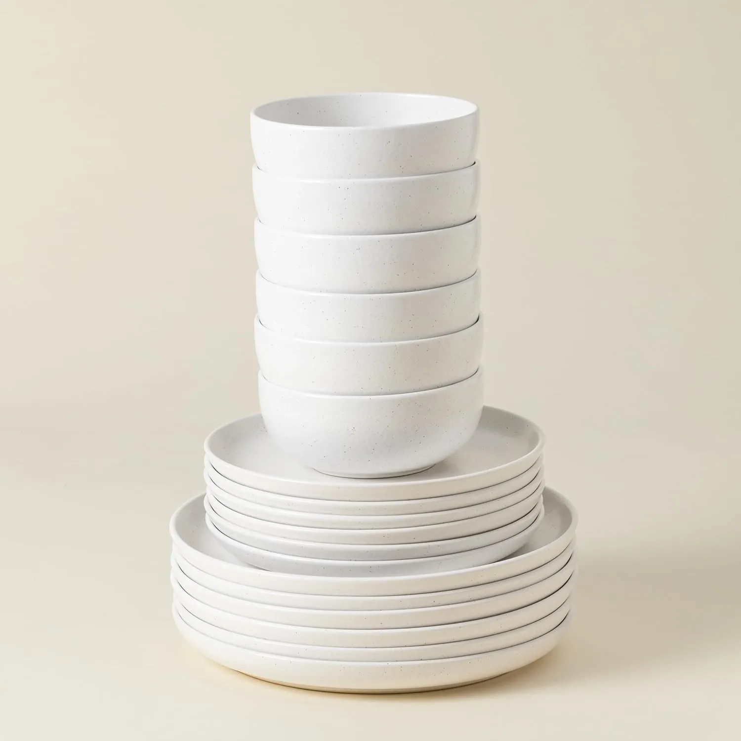 Casafina Ceramic Stoneware 18-Piece Place Setting Service for 6 with Cereal Bowls - Pacifica Collection, Salt White | Microwave & Dishwasher Safe Dinnerware Set | Restaurant Quality Tableware