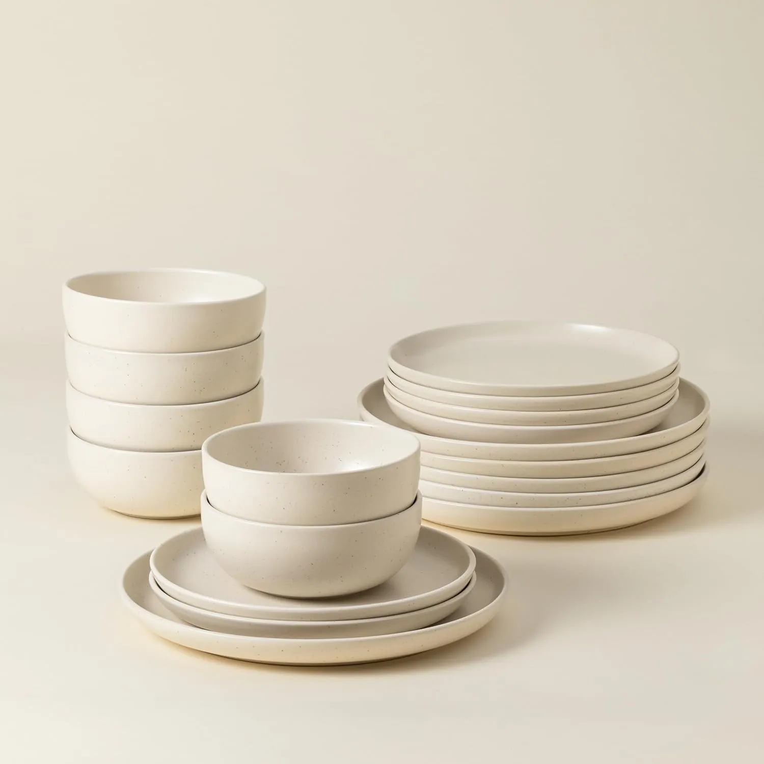 Casafina Ceramic Stoneware 18-Piece Place Setting Service for 6 with Cereal Bowls - Pacifica Collection, Vanilla | Microwave & Dishwasher Safe Dinnerware Set | Food Safe Restaurant Quality Tableware
