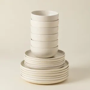 Casafina Ceramic Stoneware 18-Piece Place Setting Service for 6 with Cereal Bowls - Pacifica Collection, Vanilla | Microwave & Dishwasher Safe Dinnerware Set | Food Safe Restaurant Quality Tableware