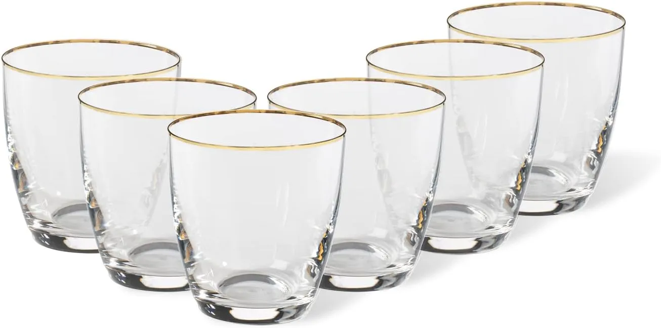Casafina, Sensa collection, Glass Drinkware, Set of 6 Tumblers glasses, golden rim, 14 oz