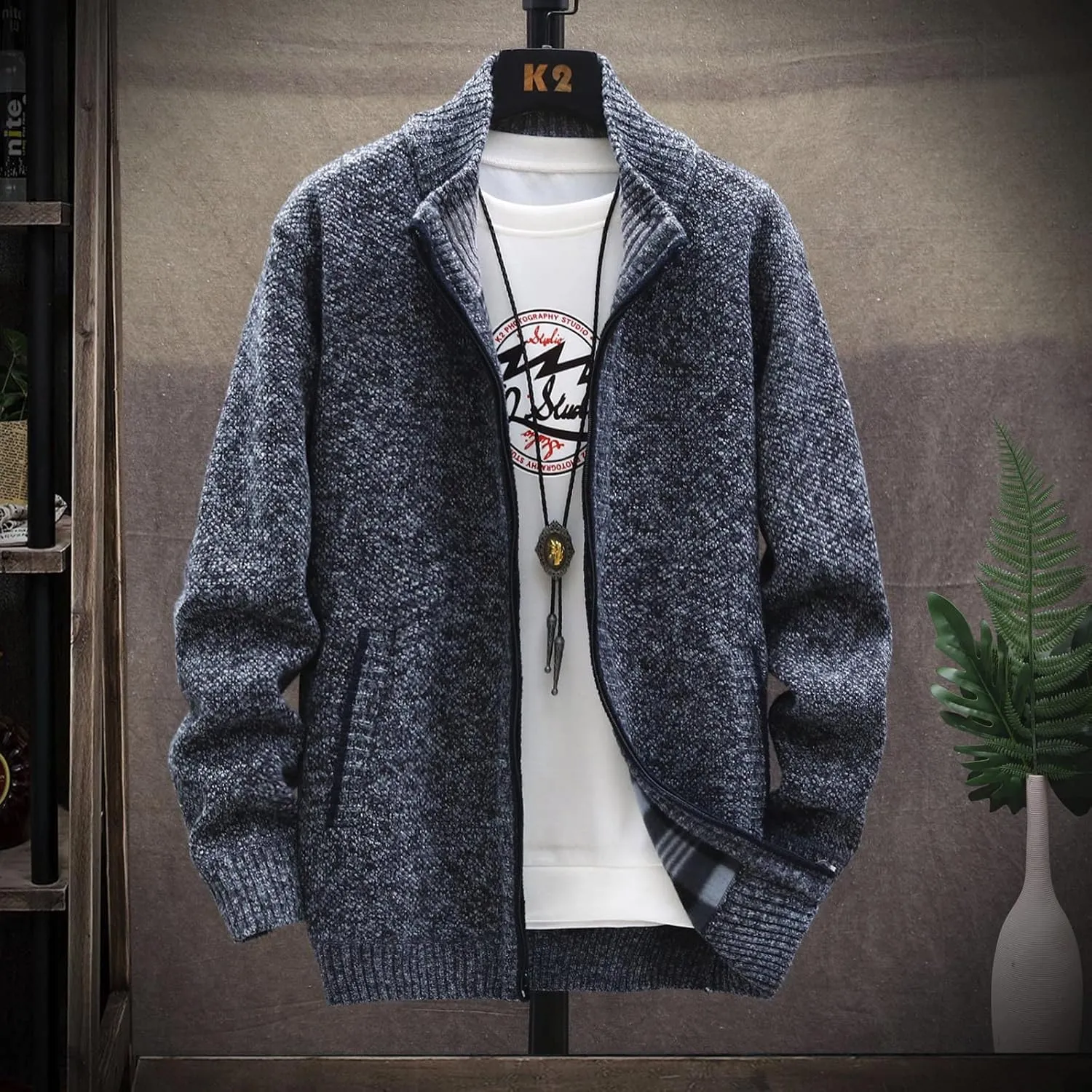 Casual Sweaters Cardigan Knitted Long Sleeve Jacket Full Zip Fleece Winter Warm Coat Outdoor Work Dress, XL-4XL