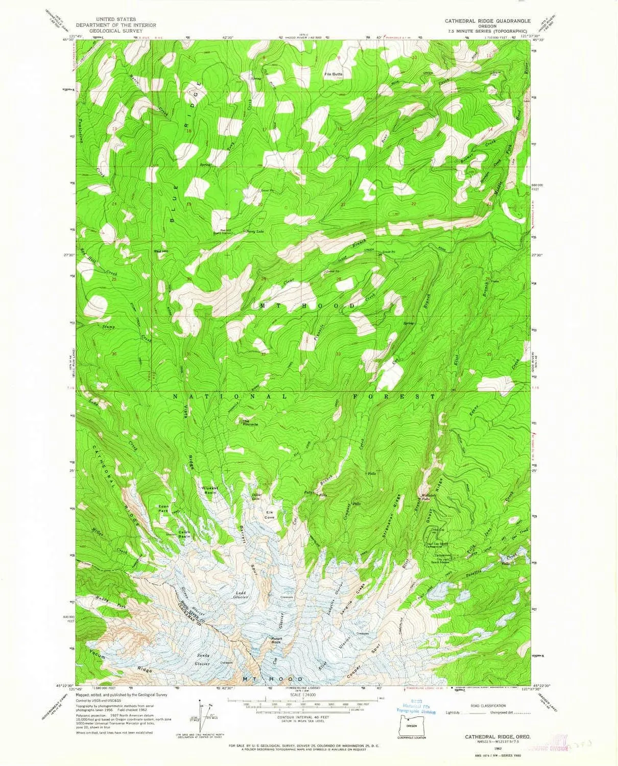 Cathedral Ridge OR topo map, 1:24000 Scale, 7.5 X 7.5 Minute, Historical, 1962, Updated 1964, 27 x 22.1 in