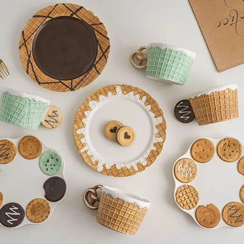 Ceramic Biscuit Tableware Set - Creative Snack Dessert  Coffee Plates