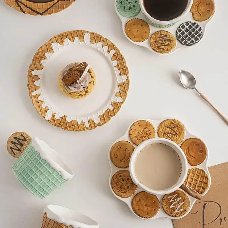 Ceramic Biscuit Tableware Set - Creative Snack Dessert  Coffee Plates