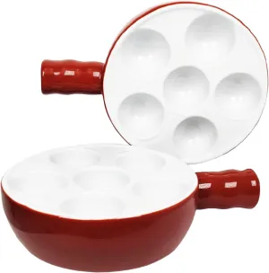 Ceramic escargot baking plate,for appetizers, grilled snails, scallops, 6.22-inch(2 pieces) tableware with handle, oven safe, suitable for homes, restaurants, hotels and foodies, Brown
