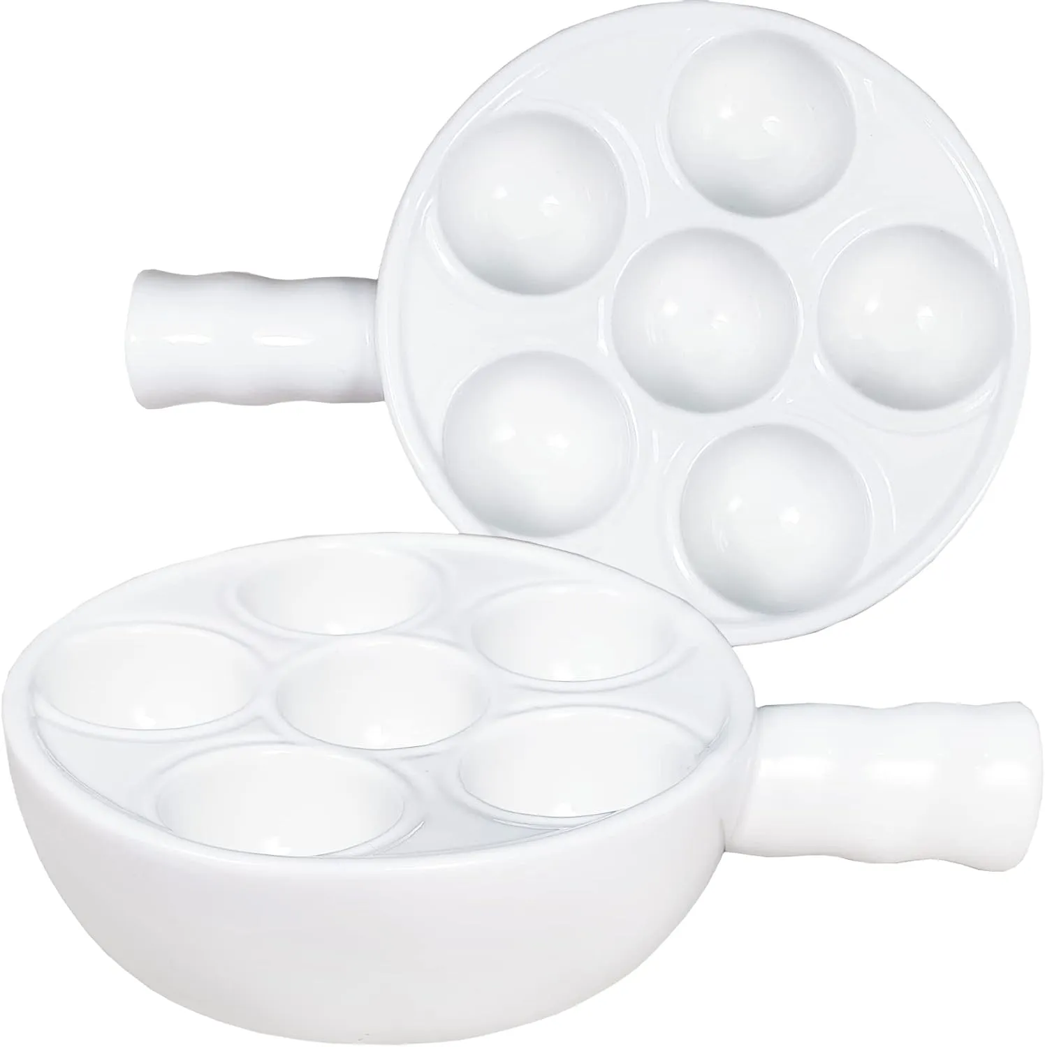 Ceramic escargot baking plate,for appetizers, grilled snails, scallops, 6.22-inch(2 pieces) tableware with handle, oven safe, suitable for homes, restaurants, hotels and foodies, White